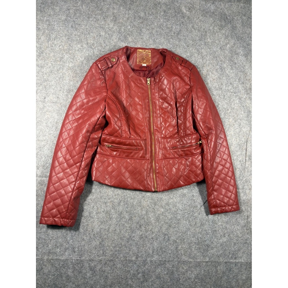 Beverly Hills Polo Club‎ Quilted Faux Leather Moto Jacket Red Women's Size L
